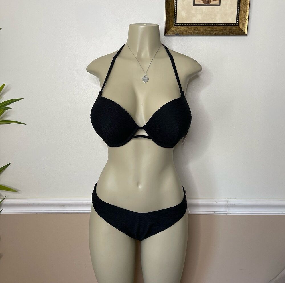 Victoria's Secret Black Fishnet Bombshell Bikini Swim Top & Bottom 2 PCS. Set